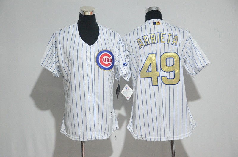 Womens 2017 MLB Chicago Cubs #49 Arrieta CUBS White Gold Program Jersey